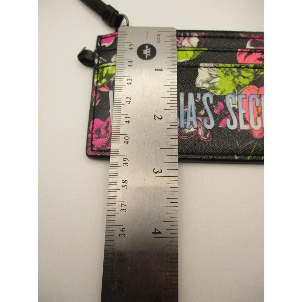 Victoria's Secret Floral Card Case Wallet Black Pink Green Zippered‎ Card Holder